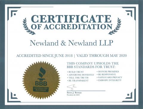 Newland & Newland, LLP Wins Prestigious BBB Accreditation Award